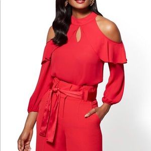 NY&Company button neck cold shoulder red top XXL